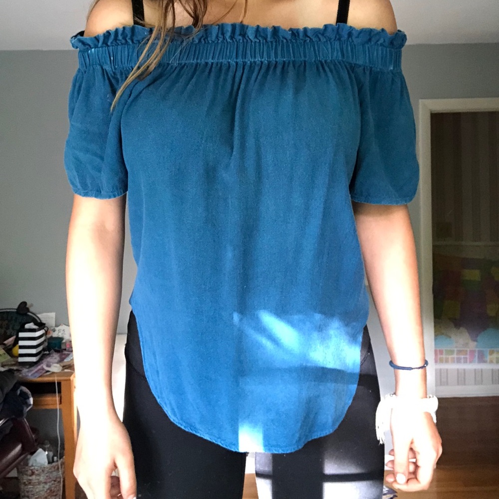 NWOT Blue Off The Shoulder Shirt